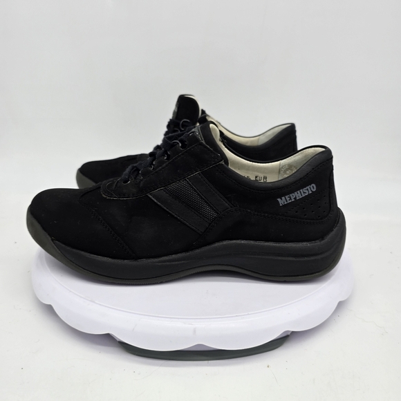 Mephisto Shoes Women 7 B Runoff Leather Walking Sneakers Black - Picture 1 of 10